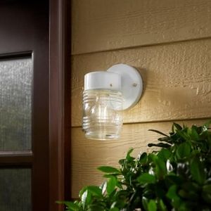 Hampton Bay 1-Light Outdoor Matte White Jelly Jar Wall Lantern Sconce